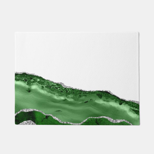Agate Glamourous Emerald Green Silver Glitter Doormat (Front)