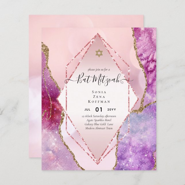 AGATE GLITTER BAT MITZVAH Invitations BUDGET (Front/Back)