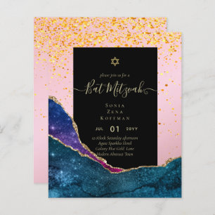 AGATE GLITTER BAT MITZVAH Invitations BUDGET
