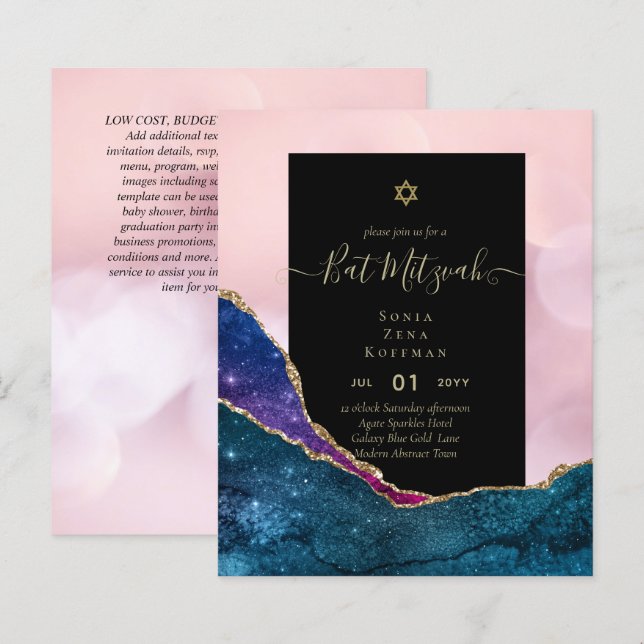 AGATE GLITTER BAT MITZVAH Invitations BUDGET (Front/Back)
