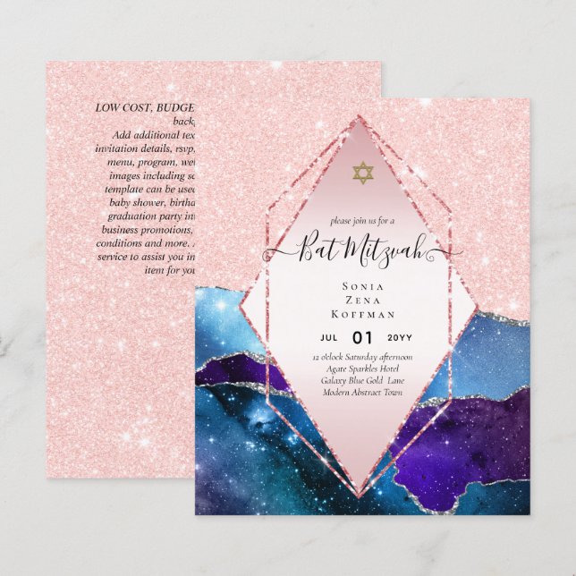 AGATE GLITTER BAT MITZVAH Invitations BUDGET (Front/Back)