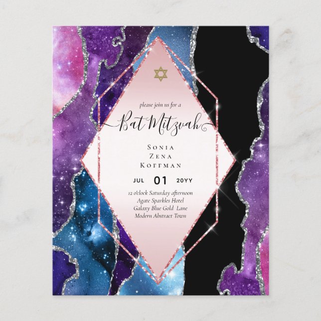 AGATE GLITTER BAT MITZVAH Invitations BUDGET Flyer (Front)