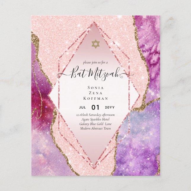 AGATE GLITTER BAT MITZVAH Invitations BUDGET Flyer (Front)