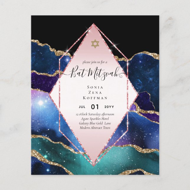 AGATE GLITTER BAT MITZVAH Invitations BUDGET Flyer (Front)