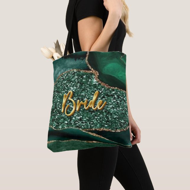 Agate Glitter Ocean Bride Golden 3D Text Tote Bag (Close Up)