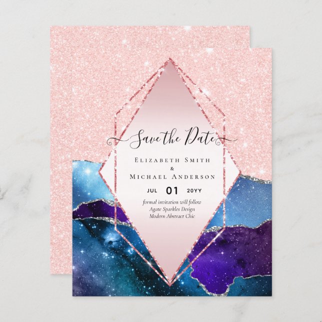 AGATE GLITTER Save The Dates Glamour BUDGET (Front/Back)