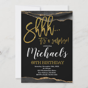 Agate Gold & Black Surprise Birthday Party Invitation