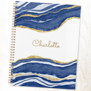 Agate Gold Glitter Watercolor Personalized Blue Planner