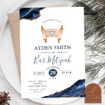 Agate Gold Navy Blue Bar Mitzvah Invitation<br><div class="desc">Agate Gold Navy Blue Bar Mitzvah Invitation | Hebrew Boy Religious Celebration Invitation | Jewish Tradition Bar Mitzvah Invitation | Boy Called to The Torah Invitation</div>