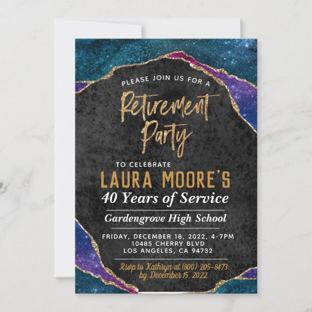 Agate Gold Vein Retirement Party Invitation (Front)