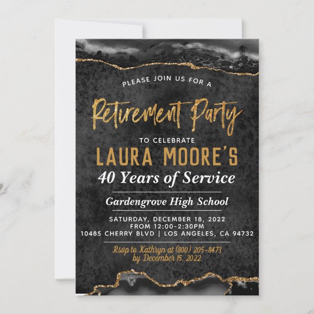 Agate Gold Vein Retirement Party Invitation (Front)