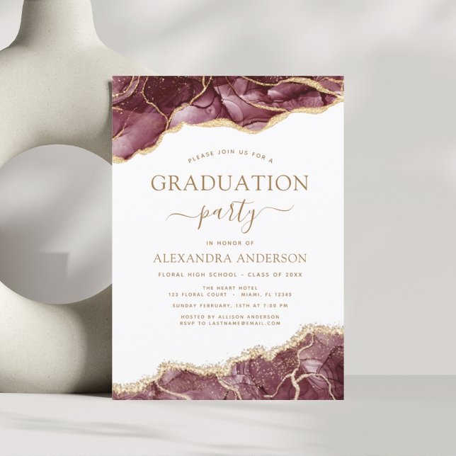 Agate Graduation Class of 2022 Burgundy Gold Invitation (Creator Uploaded)