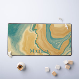 Agate Green & Cream Marble Custom Name Letter  Desk Mat