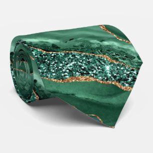 Agate Green Emerald Gold Neck Tie Marble Gemstone