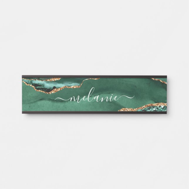 Agate Green Glitter Marble Custom Name Door Sign (Front)