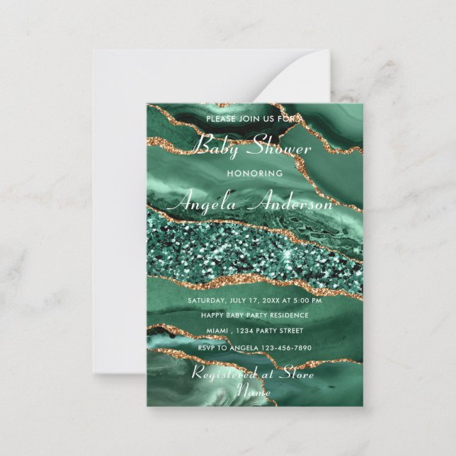 Agate Green Gold Baby Girl Shower Invitation (Front)