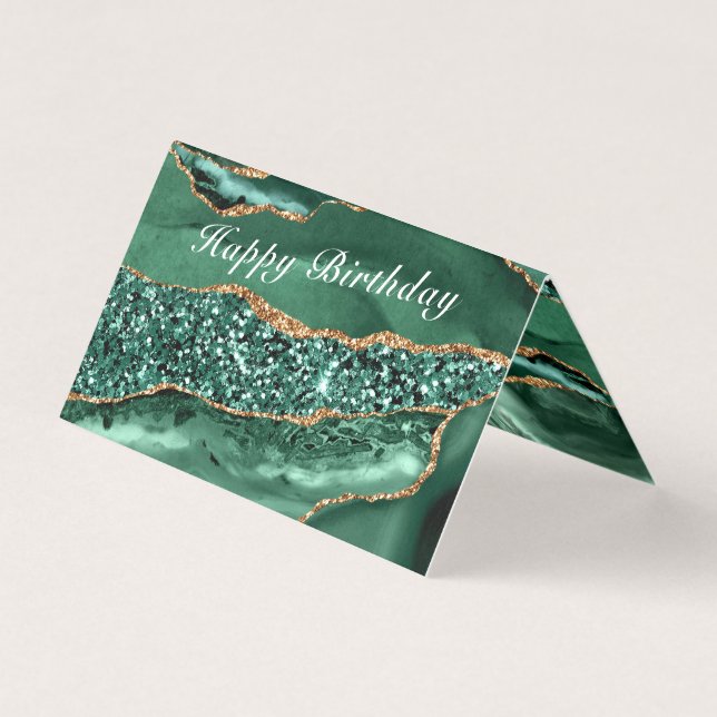 Agate Green Gold Emarald Birthday Card (Back)