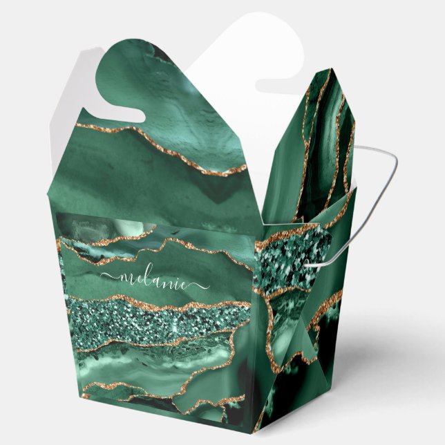 Agate Green Gold Emerald Custom Name Favour Box (Opened)
