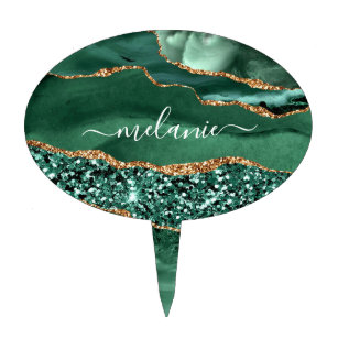 Agate Green Gold Emerald Your Name Cake Topper