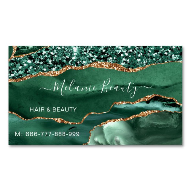 Agate Green Gold Glitter Business Card (Front)