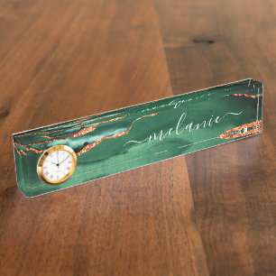 Agate Green Gold Glitter Emerald Desk Name Plate