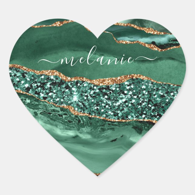Agate Green Gold Glitter Emerald Your Name Sticker (Front)