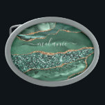 Agate Green Gold Glitter Geode Marble Custom Name Belt Buckle<br><div class="desc">Agate Green Gold Glitter Geode Marble Custom Name Emerald Sparkle Personalised Birthday - Anniversary or Wedding Gift / Suppliest - Add Your Name - Text or Remove - Make Your Special Gift - Resize and move or remove and add text / elements with customisation tool. Design by MIGNED. Please see...</div>