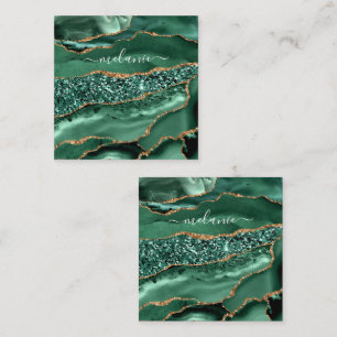 Agate Green Gold Glitter Geode Marble Custom Name Discount Card