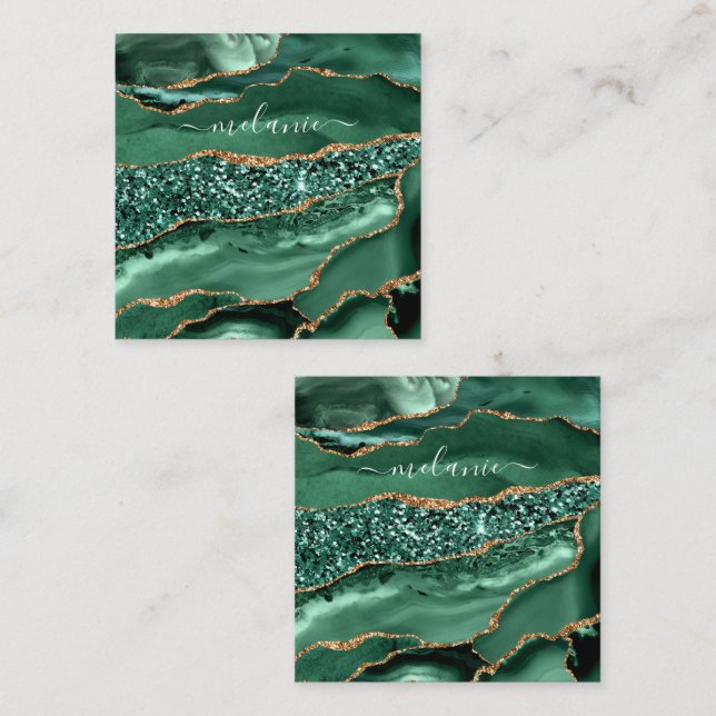 Agate Green Gold Glitter Geode Marble Custom Name Discount Card (Front/Back)