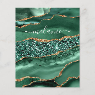 Agate Green Gold Glitter Geode Marble Custom Name Flyer
