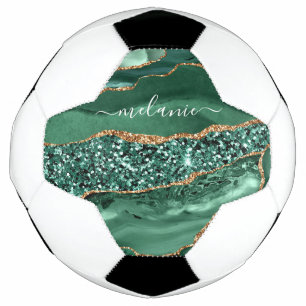 Agate Green Gold Glitter Geode Marble Custom Name Football