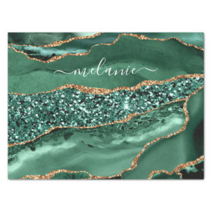 Agate Green Gold Glitter Geode Marble Custom Name Tissue Paper