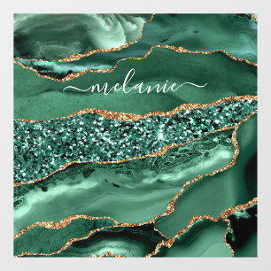 Agate Green Gold Glitter Geode Marble Custom Name Window Cling