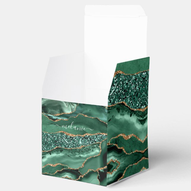 Agate Green Gold Glitter Geode Marble with Name Favour Box (Opened)