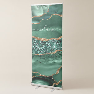 Agate Green Gold Glitter Geode Marble Your Name Retractable Banner