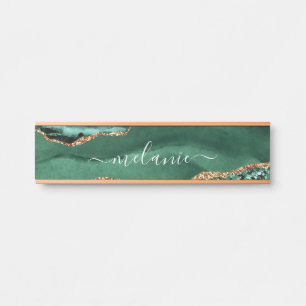 Agate Green Gold Glitter Marble Add Name Door Sign