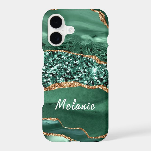 Agate Green Gold Glitter Marble Custom Your Name (Back)