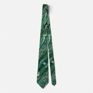 Agate Green Gold Glitter Marble Elegant Neck Tie