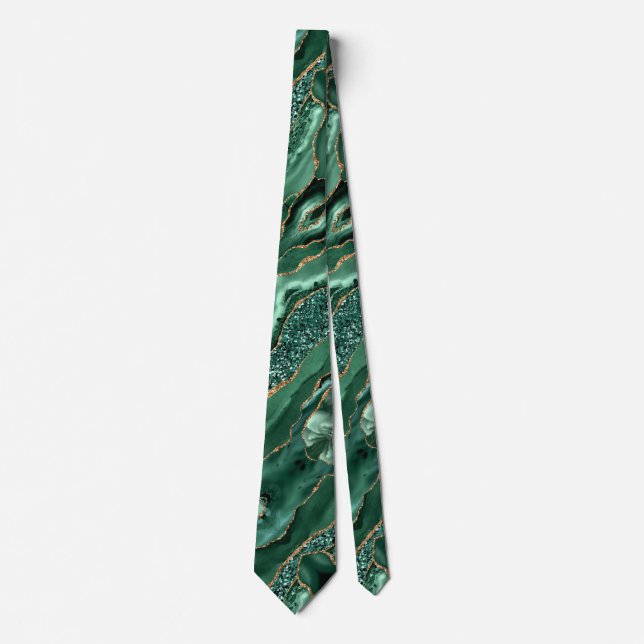 Agate Green Gold Glitter Marble Emerald Neck Tie (Front)