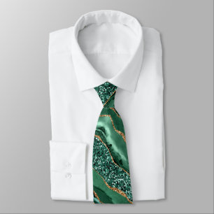 Agate Green Gold Glitter Marble Emerald Neck Tie