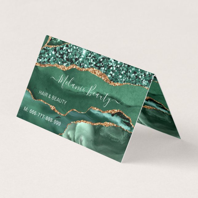 Agate Green Gold Glitter Marble Modern Design Business Card (Front)