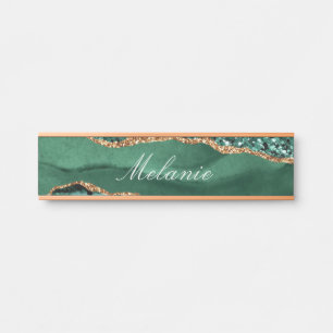 Agate Green Gold Glitter Marble Name Door Sign