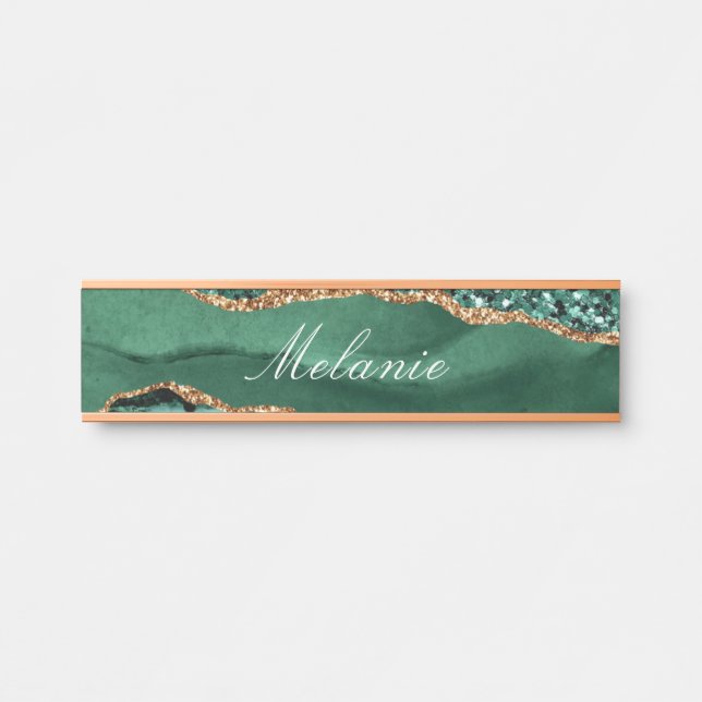 Agate Green Gold Glitter Marble Name Door Sign (Front)