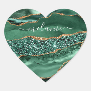 Agate Green Gold Glitter Marble Name Sticker