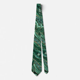 Agate Green Gold Glitter Marble Party Neck Tie