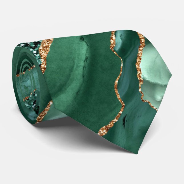 Agate Green Gold Glitter Marble Party Neck Tie (Rolled)