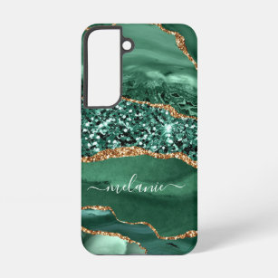 Agate Green Gold Glitter Marble Your Name Samsung Galaxy Case