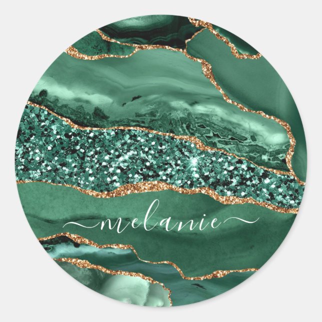 Agate Green Gold Glitter Marble Your Name Sticker (Front)