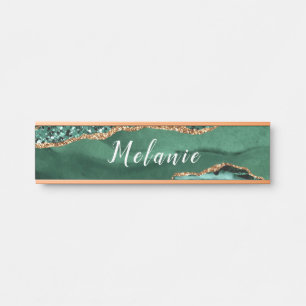 Agate Green Gold Glitter Sparkle Name Door Sign