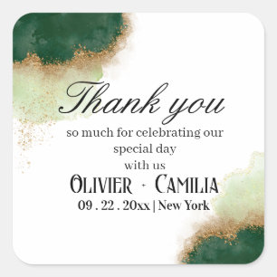 Agate Green & Gold Thank you Sticker for Wedding 